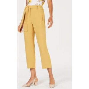 Bar III Husk Yellow Tie Waist Cropped Straight Leg Suit Separate Pants 16W NEW